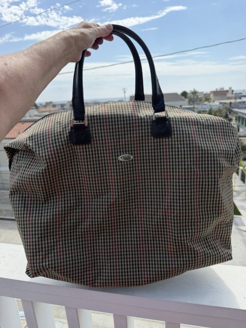 Vintage Diane Von Furstenberg plaid menswear houndstooth overnight bag retro